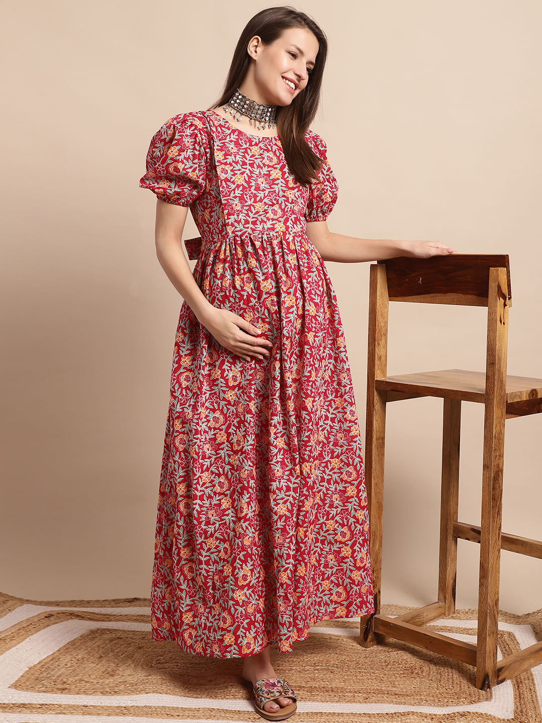 Buy Maroon Floral Printed Maternity Dress for Women Online at Secret Wish