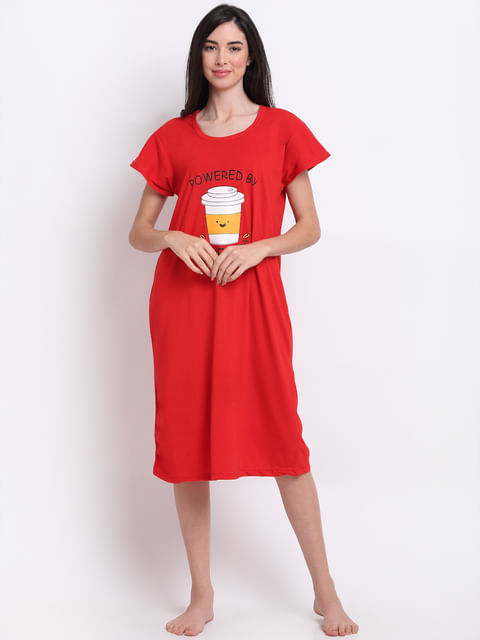 Secret Wish Women's Red Hosiery Short Nightdress
