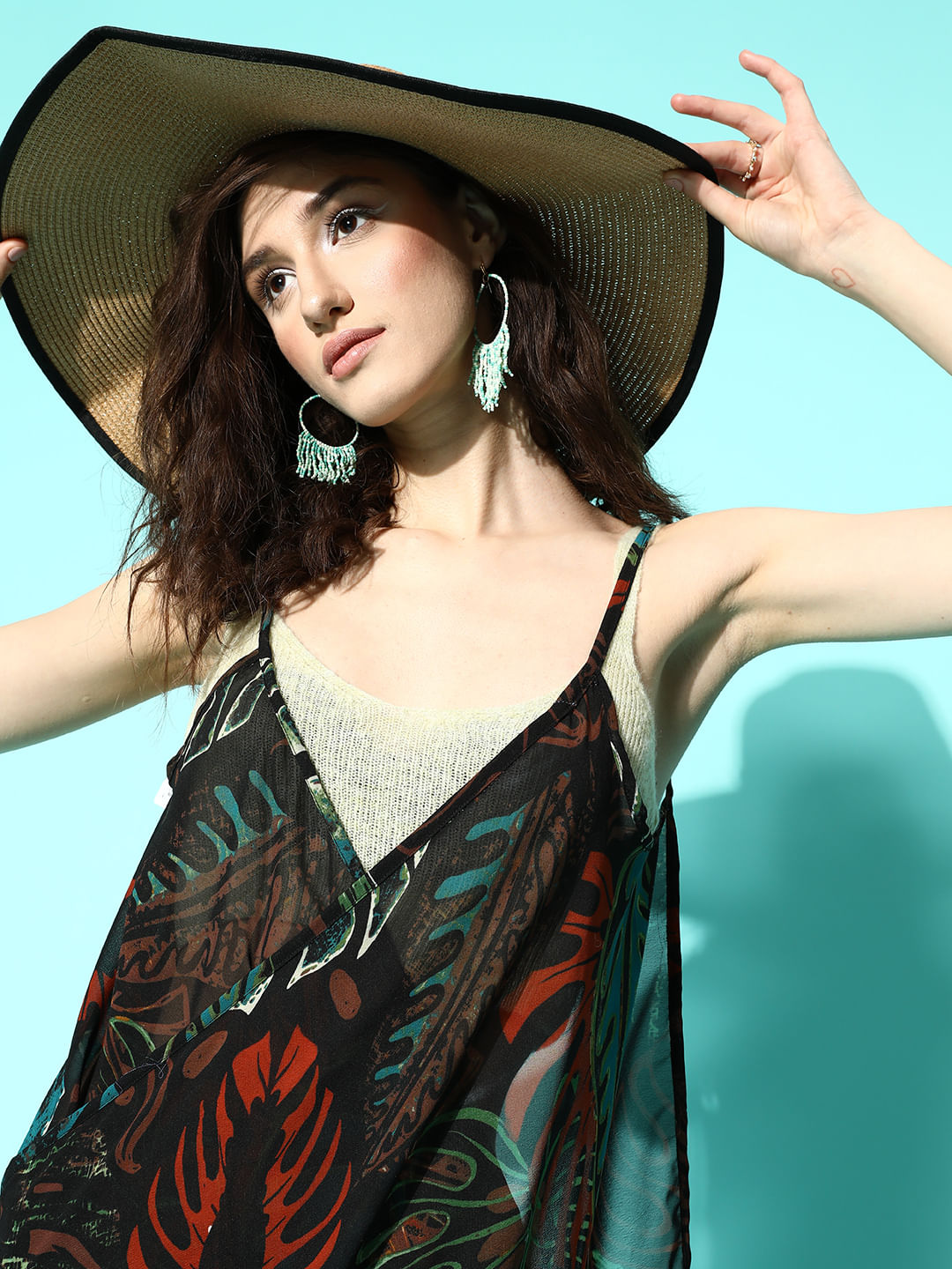 Tropical Leaf Print Swimwear CoverUp Sarong Dress