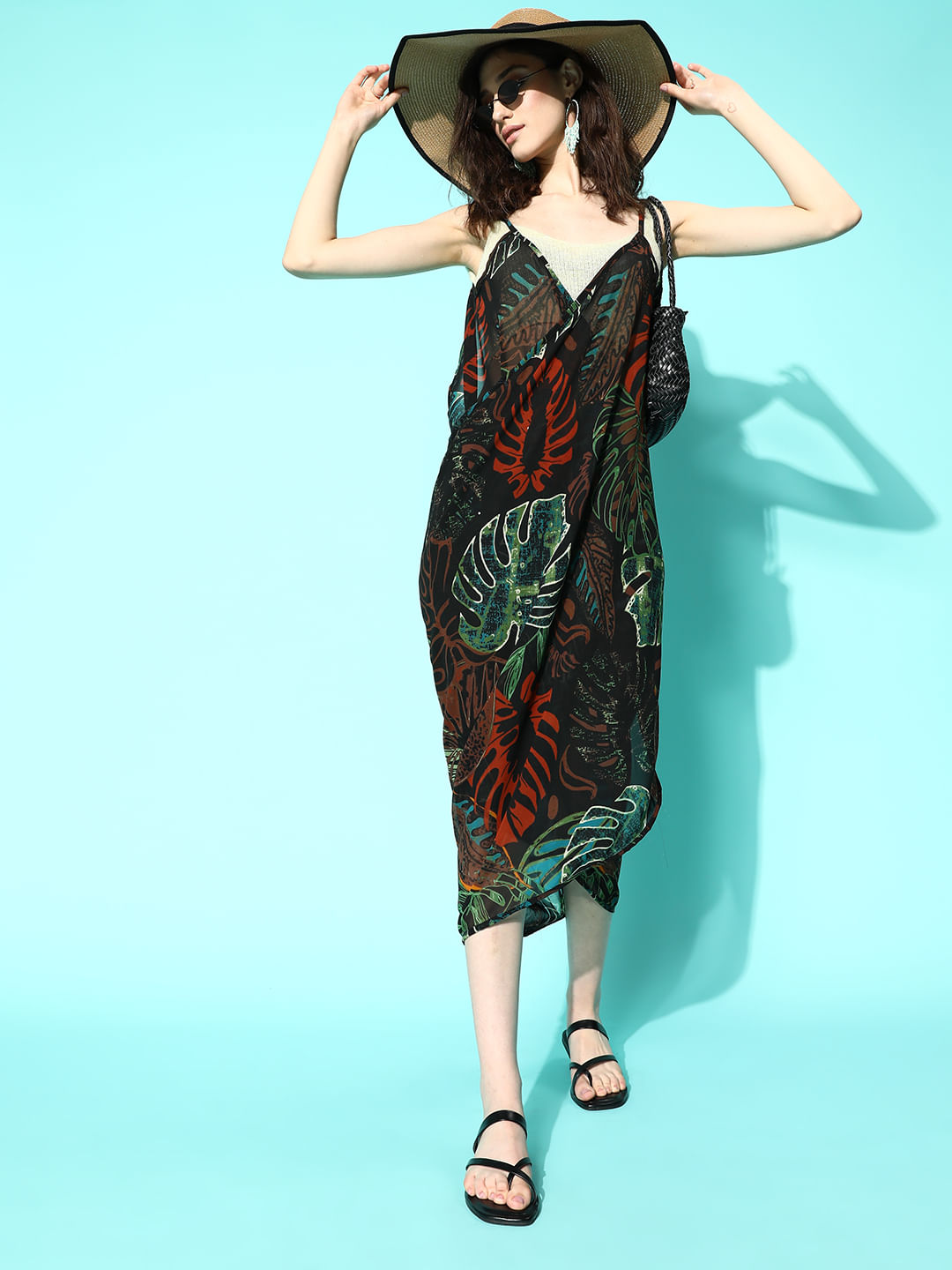 Tropical Leaf Print Swimwear CoverUp Sarong Dress