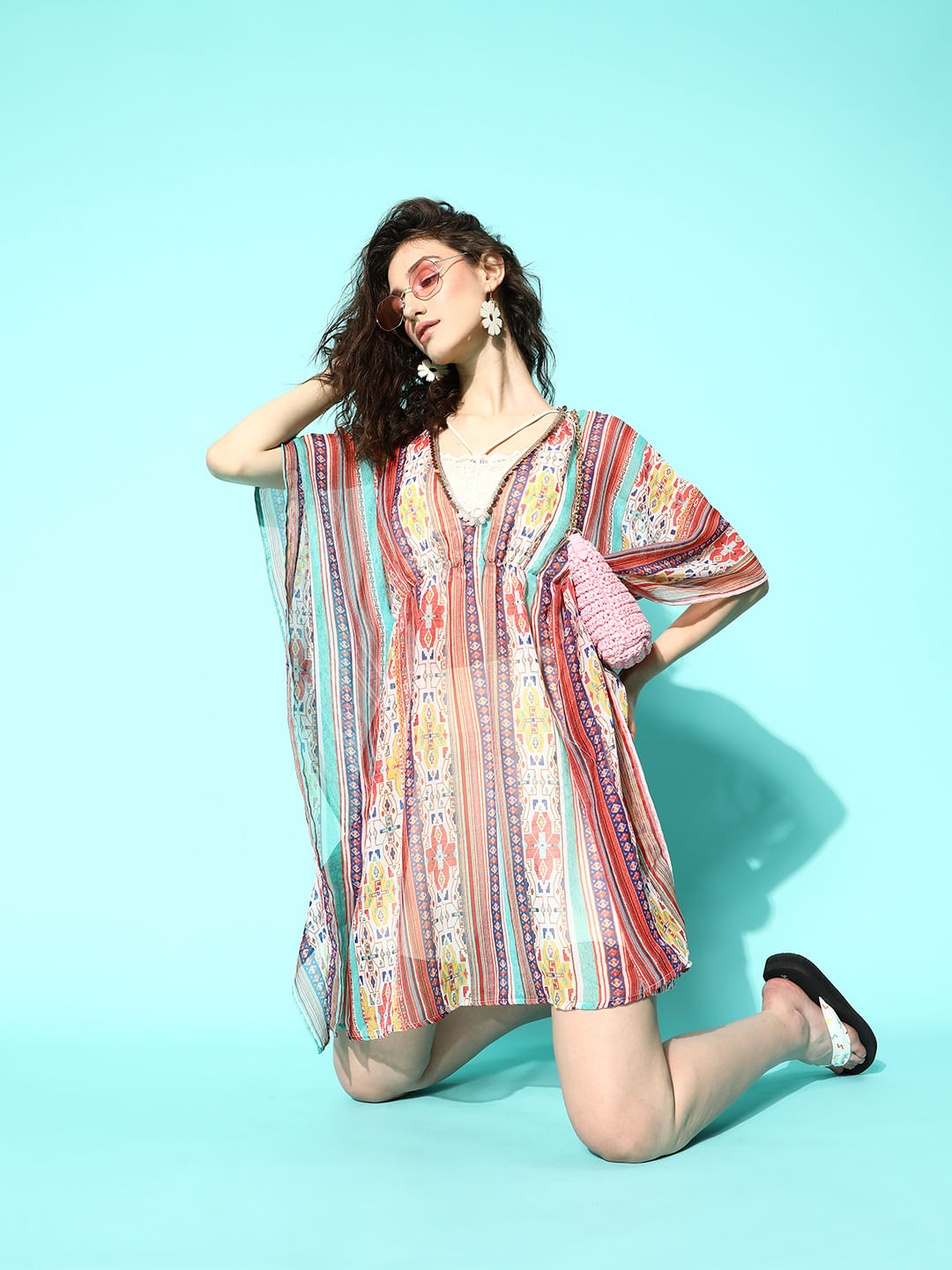 Multi Color Print Swimwear CoverUp Dress