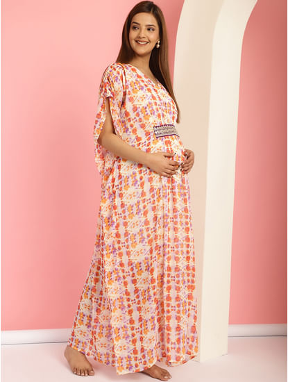 Multi Color Floral Georgette Maternity Kaftan Dress