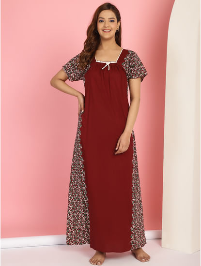 Buy Cotton Black-Red Printed Nighty for Women Online at Secret Wish