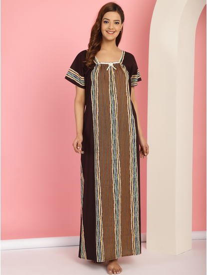 Printed Brown Cotton Nighty
