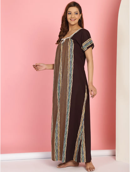 Printed Brown Cotton Nighty