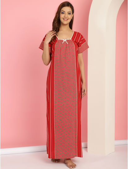 Printed Red Cotton Nighty