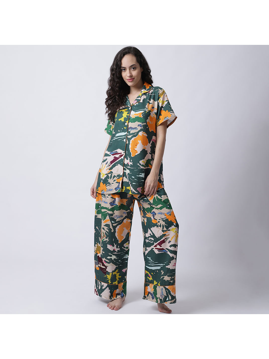 Rayon Camouflage Printed Night Suit set of Shirt & Pyjama trouser
