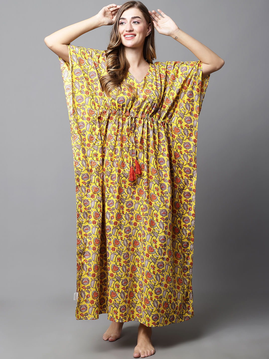 Yellow & Red Floral Kaftan