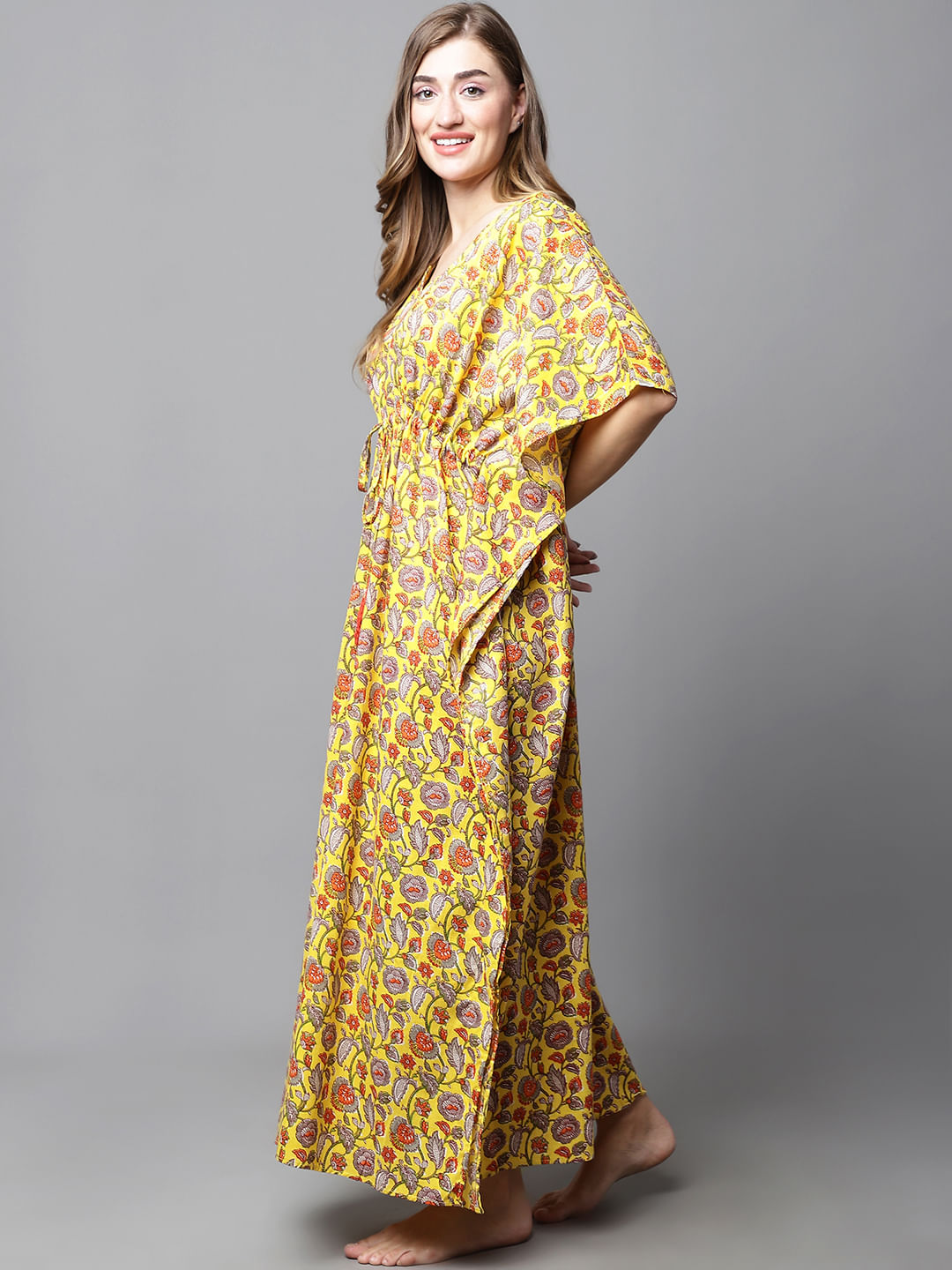 Yellow & Red Floral Kaftan