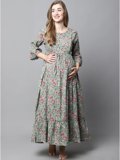 Green & Red Floral Maternity dress