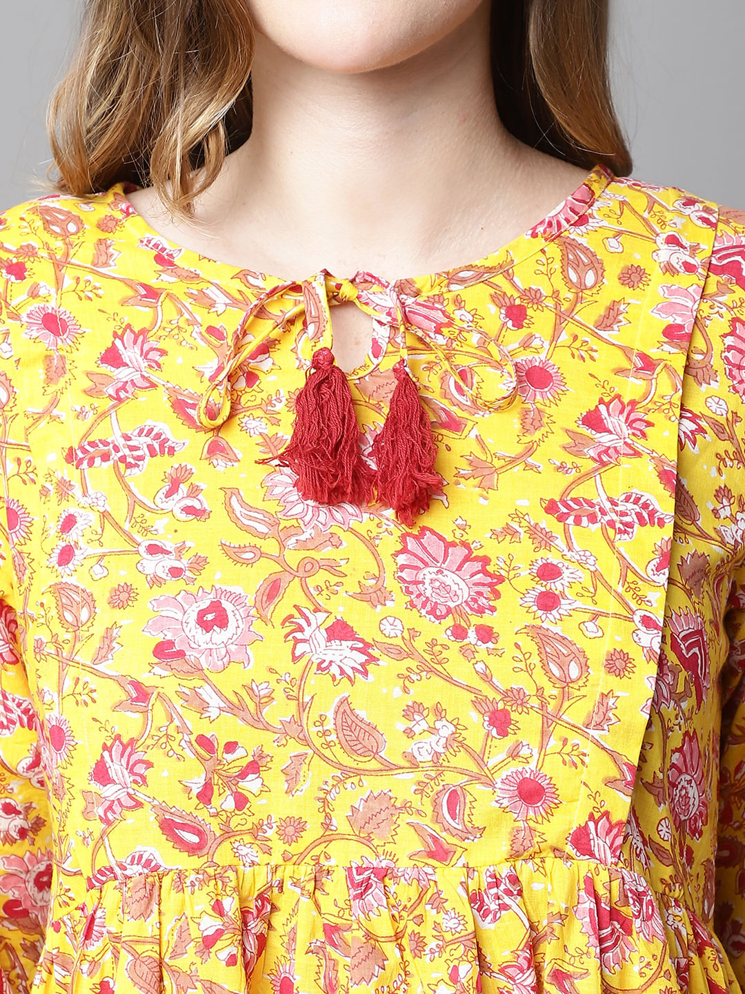 Yellow & Red Cotton Floral Maternity Night Suit