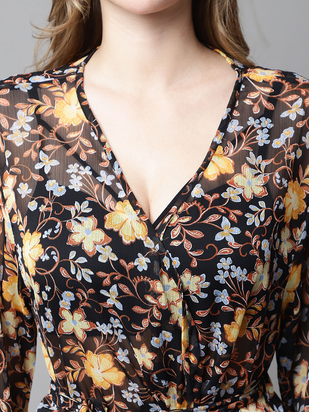 Black & Yellow Floral Cover Up Shrug