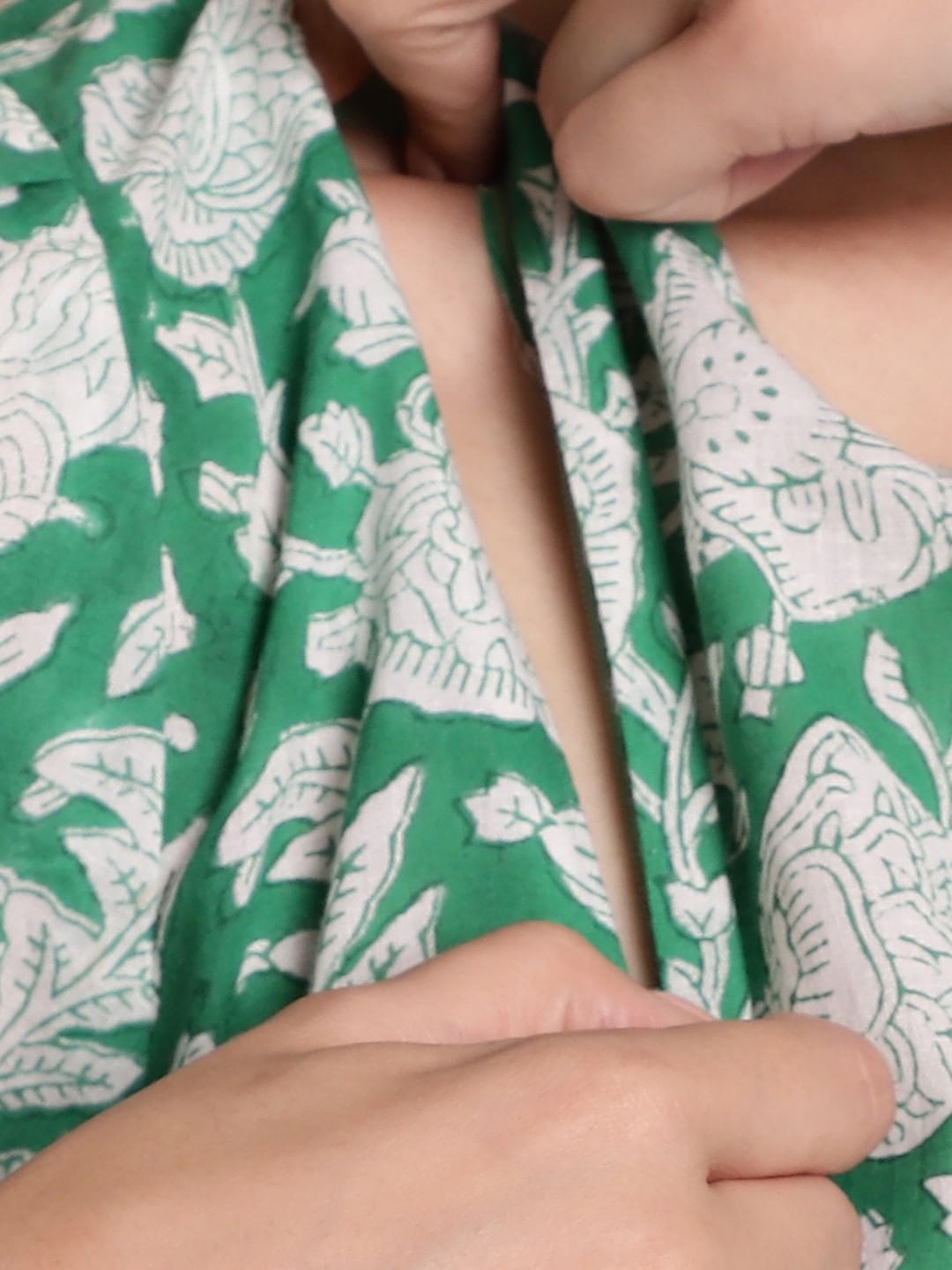 Green Floral Block Print Maternity Dress