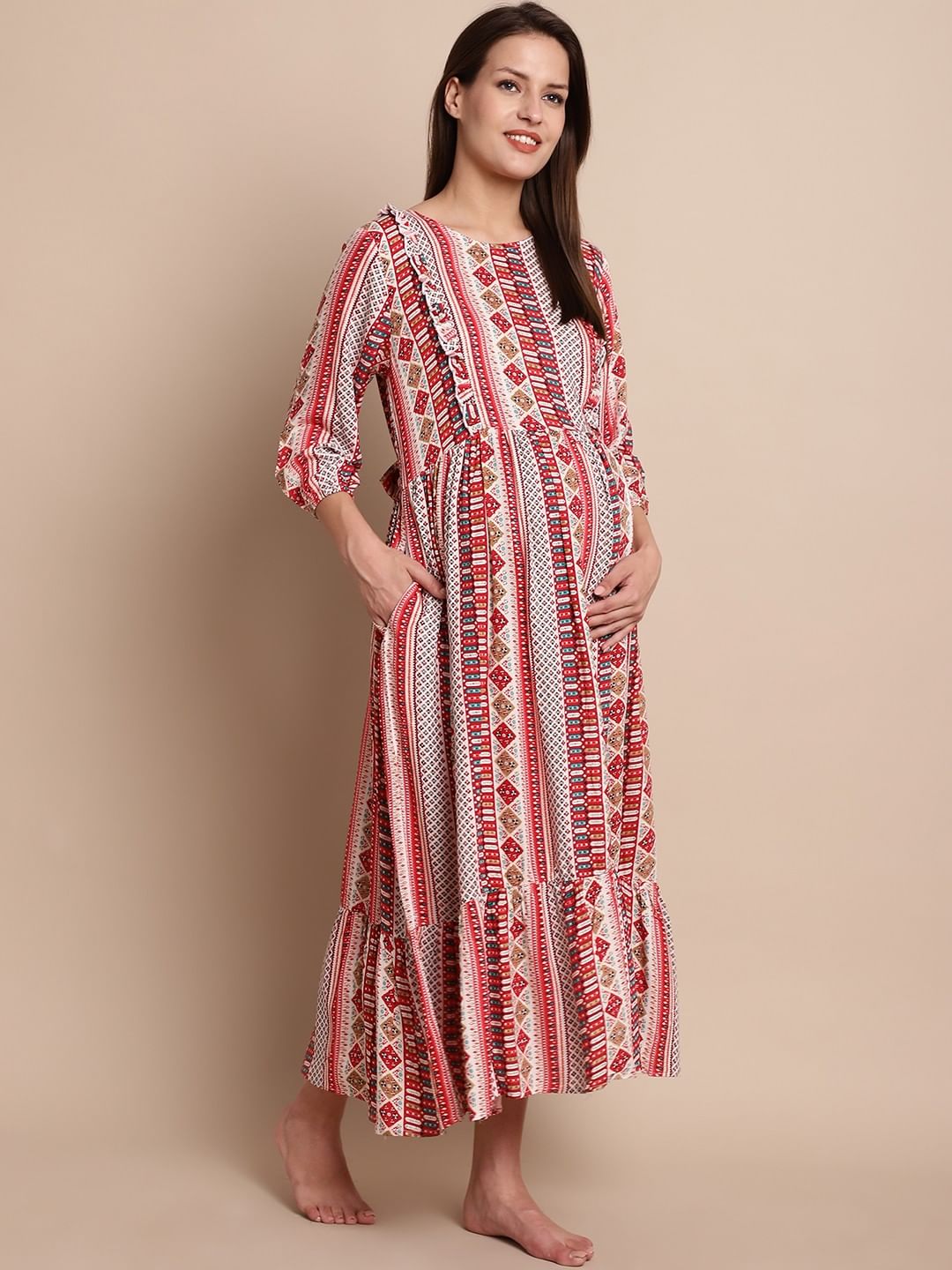 Red Printed Maternity Dress