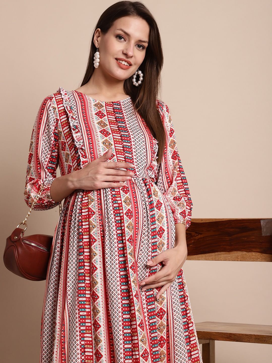 Red Printed Maternity Dress