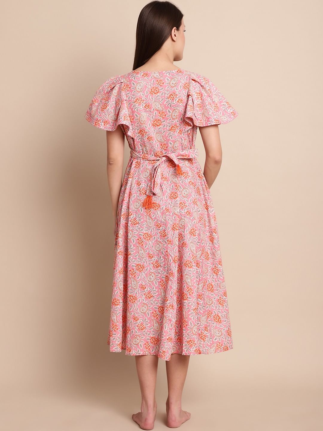 Peach & Grey Floral Maternity Dress