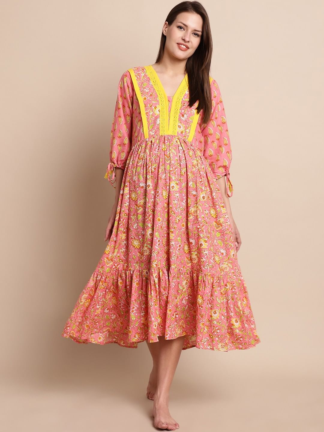 Peach & Yellow Floral Maternity Dress