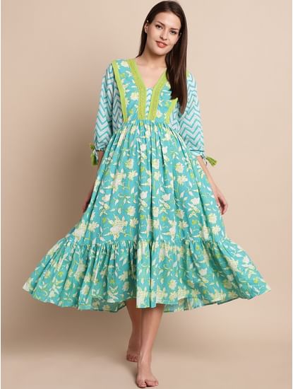 Turquoise & Yellow Floral Maternity Dress