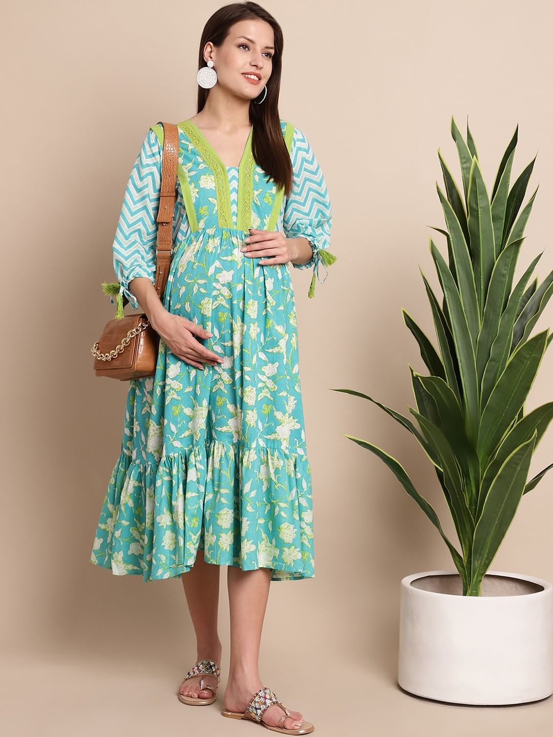 Turquoise & Yellow Floral Maternity Dress