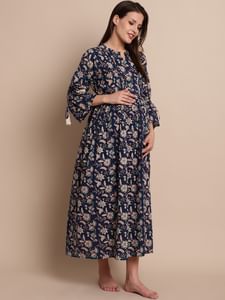 Navy Blue Floral Maternity Dress