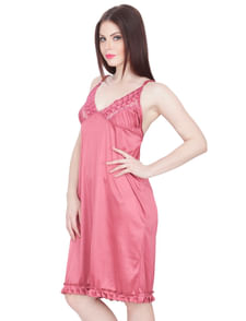 Satin Babydoll Dress (Beige, Free Size)