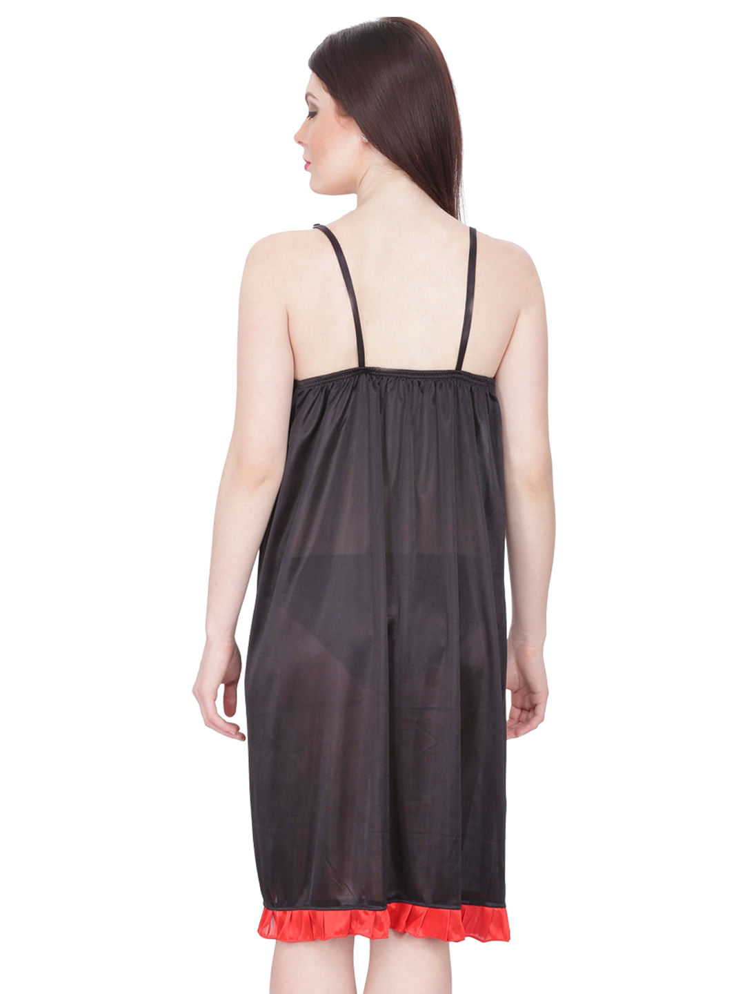 Satin Babydoll Dress (Black, Free Size)