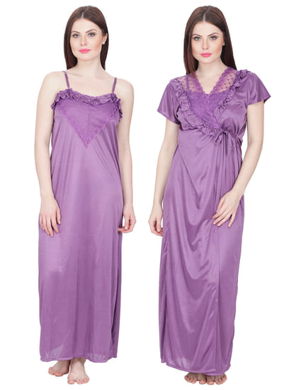 Secret Wish Women's Purple Maxi Nightdress with Robe 