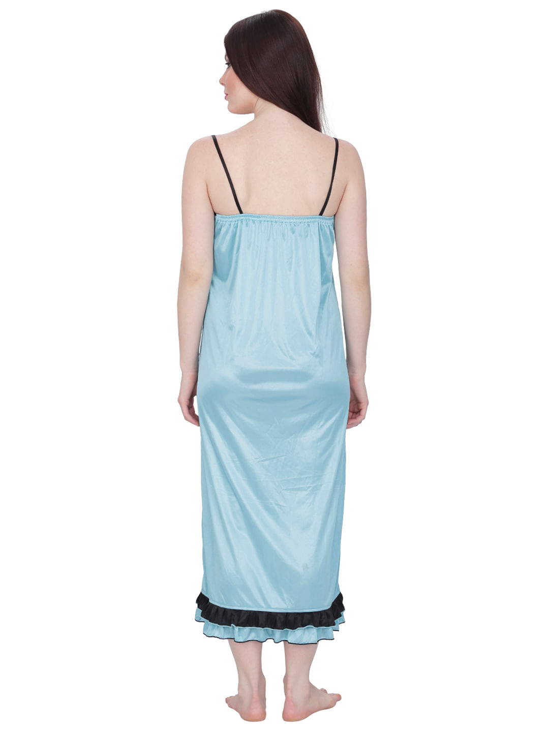 Satin Nighty with Robe (Blue, Free Size)