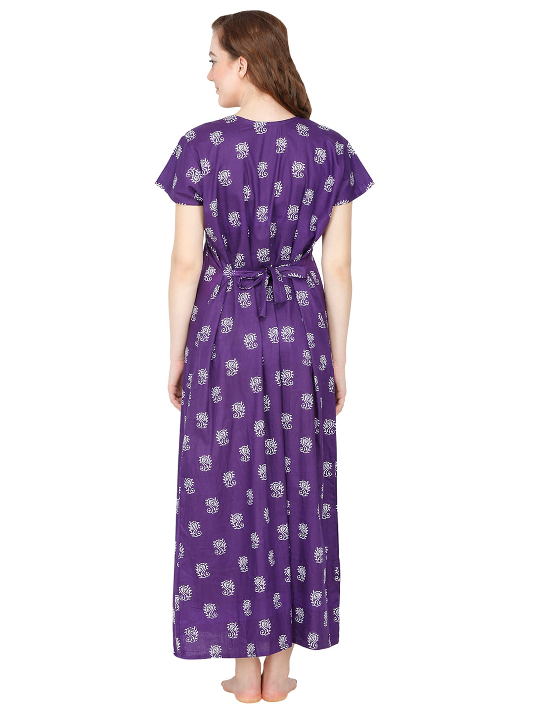 Purple Cotton Printed Maxi Nightdress