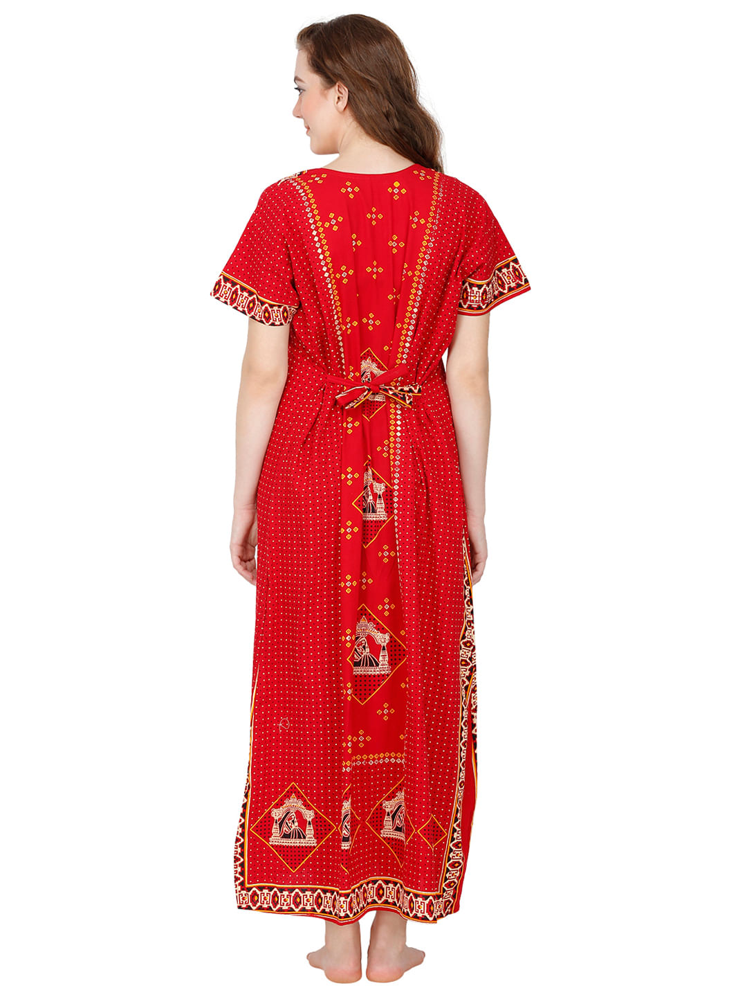 Red Cotton Printed Maxi Nightdress