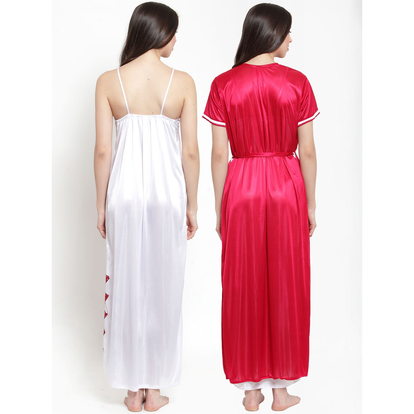 Buy Pink White Satin Solid Robe Set Free Size for Women Online