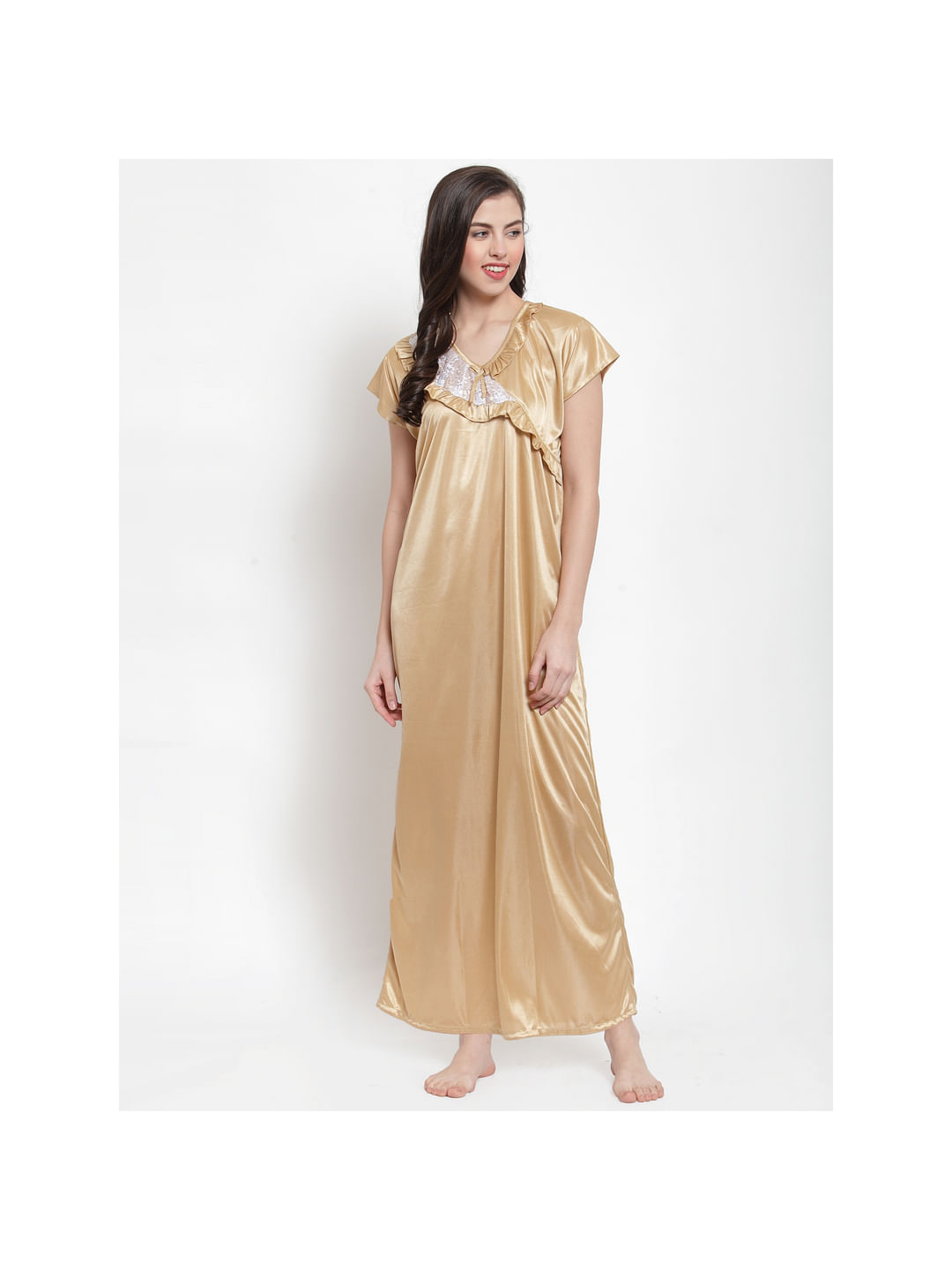 Buy Women's Long Satin Nighty Gown (Free Size) Online at