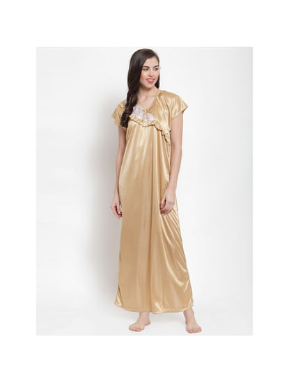Satin Golden Solid Nighty (Free Size)