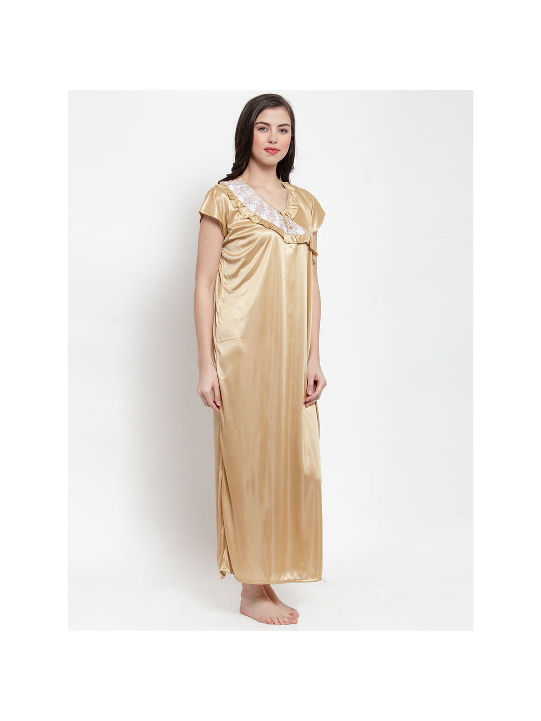 Satin Golden Solid Nighty (Free Size)