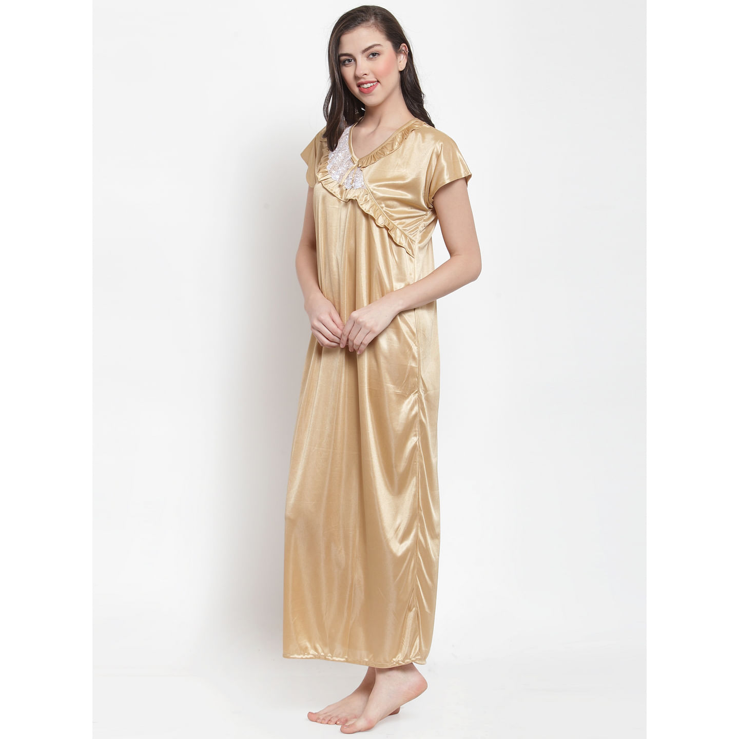 Satin nighty with online sleeves