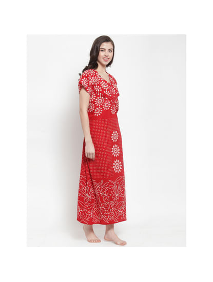 Red-Off-White Printed Maternity Nightdress