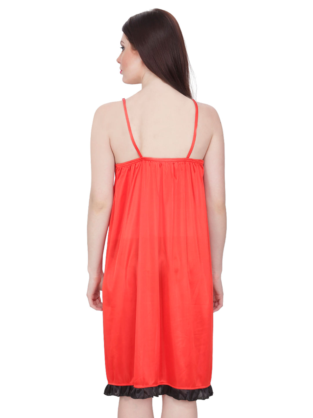 Satin Babydoll Dress (Red, Free Size)