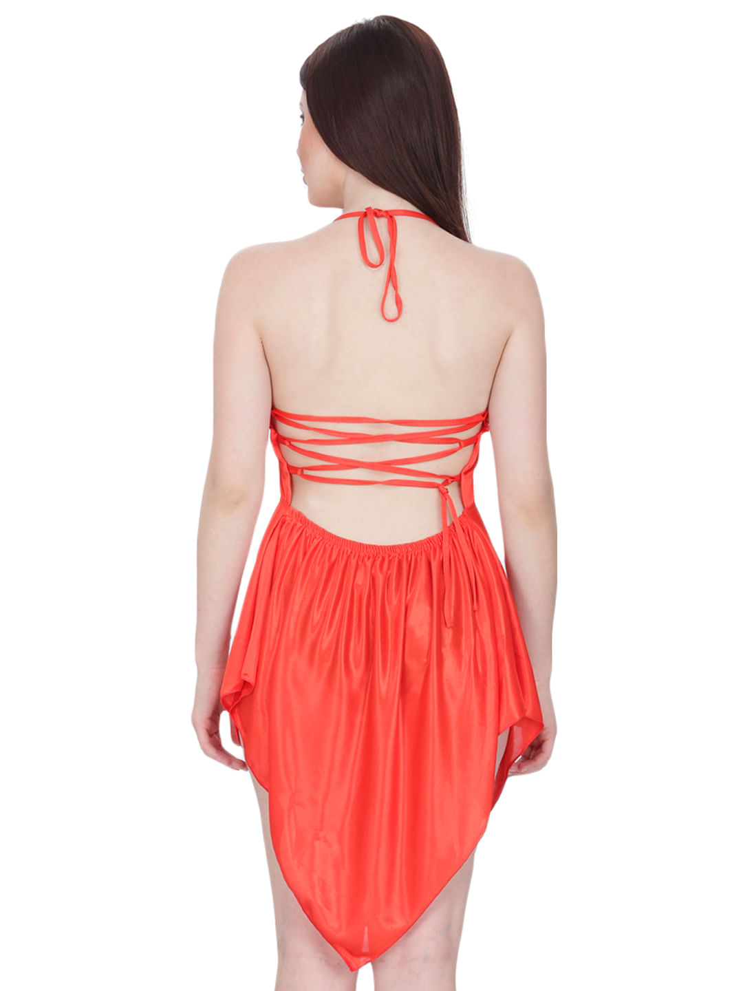 Satin Babydoll Dress (Red, Free Size)