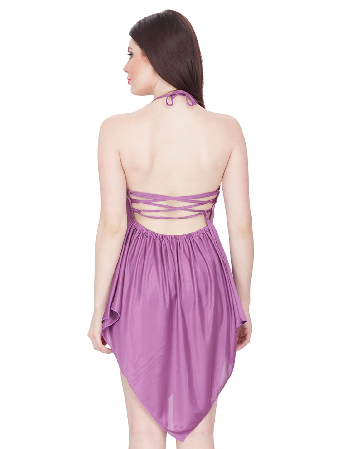 Satin Babydoll Dress (Purple, Free Size)