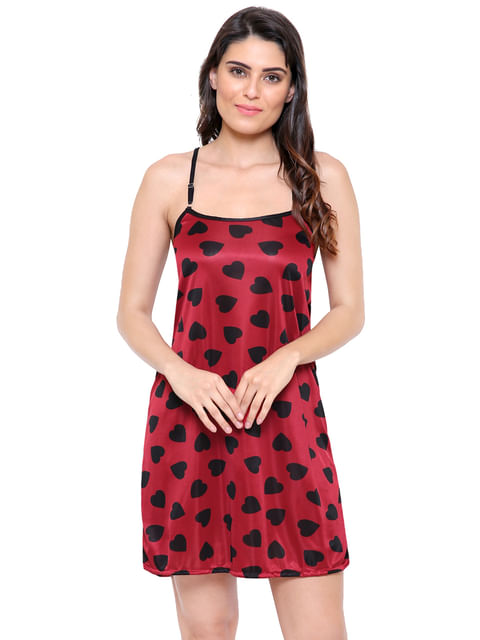 Secret Wish Women's Satin Wine_Red Babydoll Lingerie Nightwear (Free Size)
