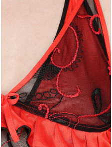 Net, Satin Red Babydoll (Red, Free Size)