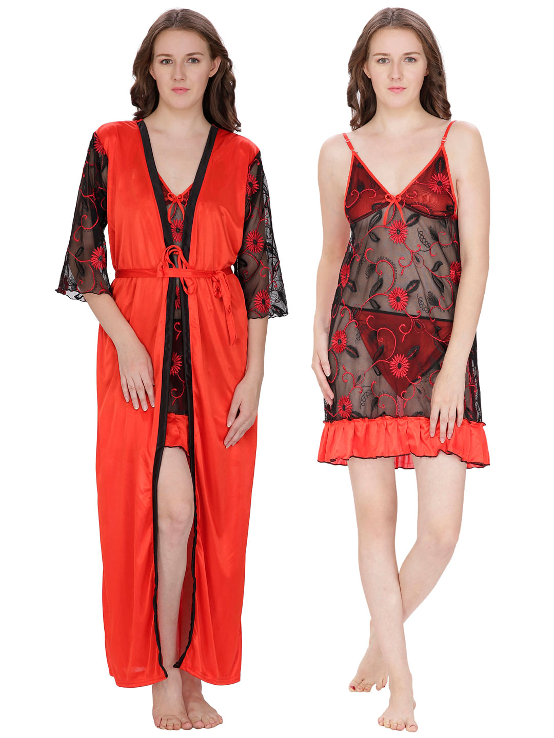 Net, Satin Red Robe (Red, Free Size)