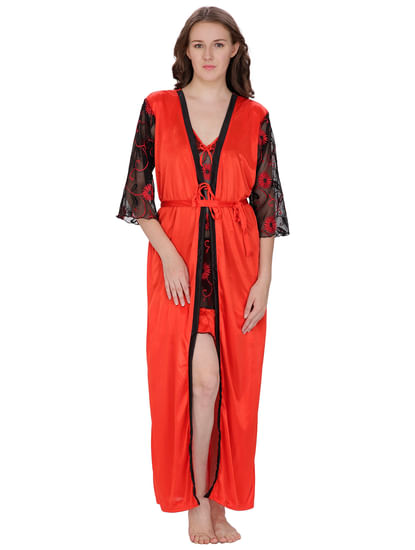 Secret Wish Women's Net, Satin Red Robe (Red, Free Size)