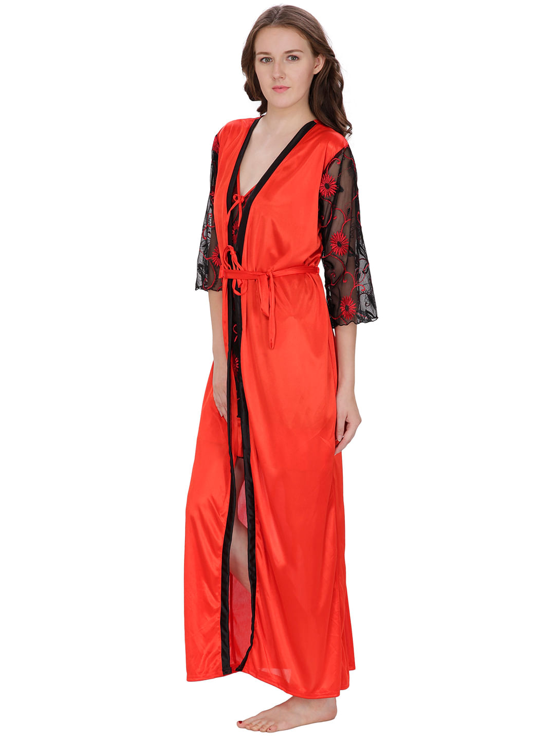 Net, Satin Red Robe (Red, Free Size)