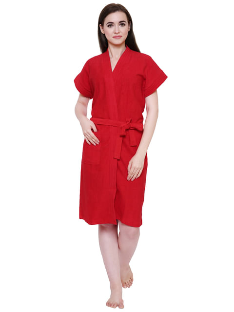 Secret Wish Women's Cherry-Red Towel Bathrobe 