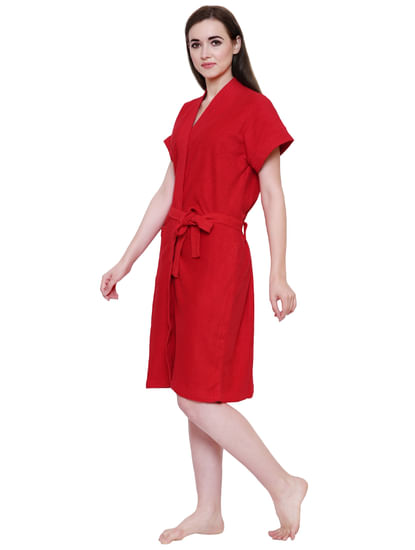 Secret Wish Women's Cherry-Red Towel Bathrobe 