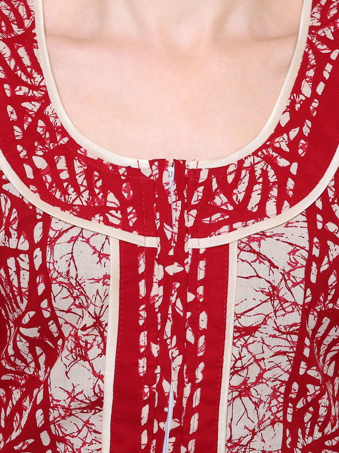 Red-Off-White Cotton Printed Nightdress