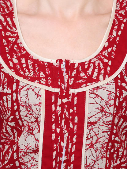 Secret Wish Women's Red-Off-White Cotton Printed Nightdress 