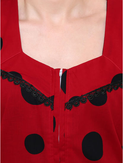 Secret Wish Women's Red-Black Cotton Printed Nightdress 