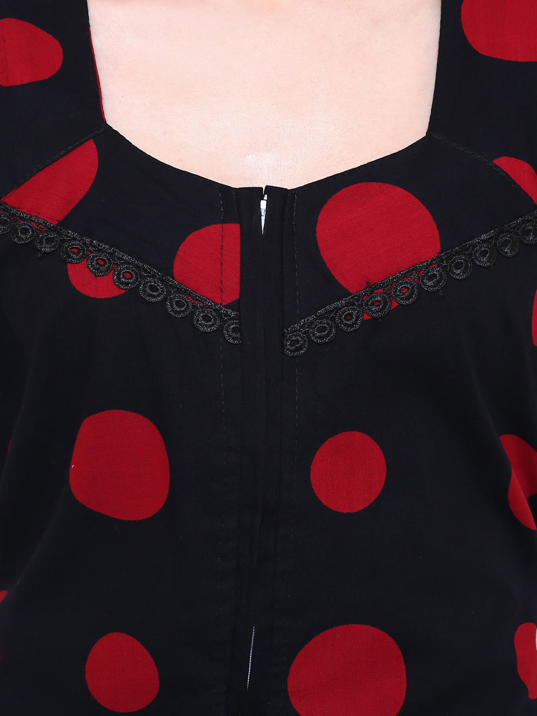 Black-Red Cotton Printed Nightdress